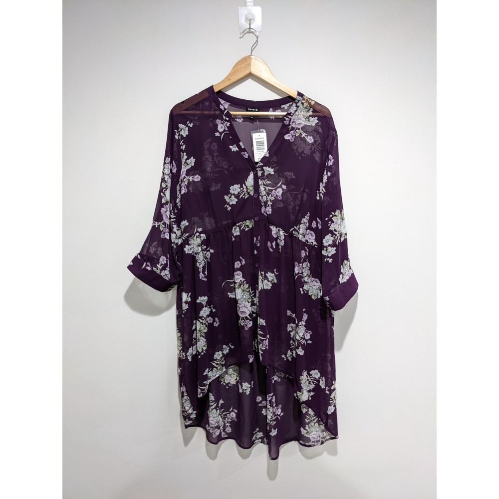 Torrid Purple Floral Sheer Tunic Size 2